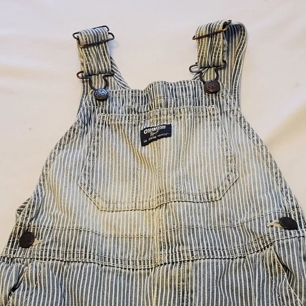 OshKosh Bgosh Kids 5T Hickory Stripe Denim Overalls Blue White Vestbak Bibs Long